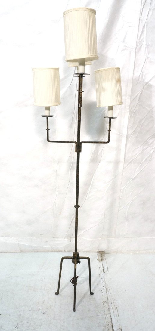 TOMMI PARZINGER Four Arm Iron Floor Lamp Gilt Finish: TOMMI PARZINGER Four Arm Iron Floor Lamp. Spattered Gilt Finish Iron Frame. Signature raised legs.-- Dimensions: H: 69 inches: W: 18.5 inches ---