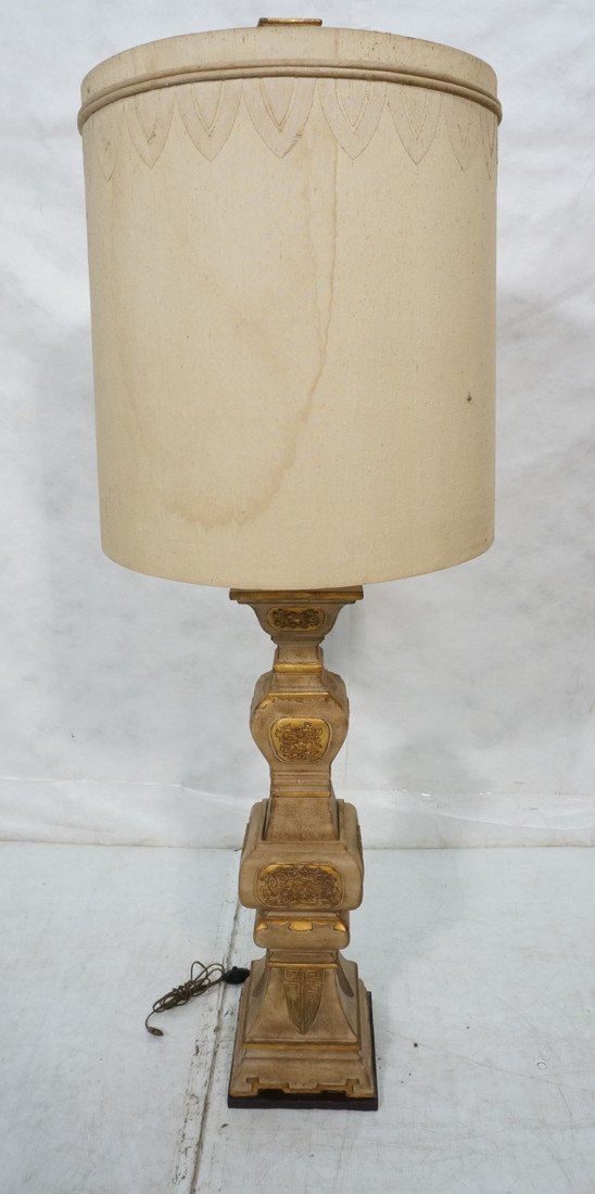 Tall JAMES MONT style Pottery Table Lamp. Asian i: Tall JAMES MONT style Pottery Table Lamp. Asian inspired. Coordinating Decorator Shade & matching finial. -- Dimensions: H: 62 inches ---