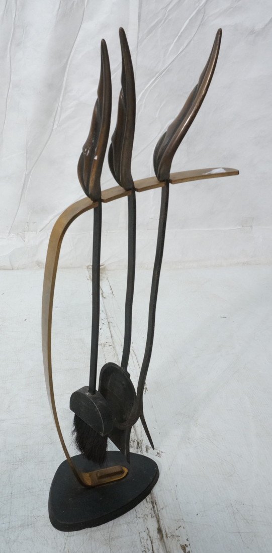 Brass & Iron Organic Leaf Design Fireplace Tools: Brass & Iron Organic Leaf Design Fireplace Tools & Stand. Cool design.-- Dimensions: H: 32 inches: W: 10.5 inches ---