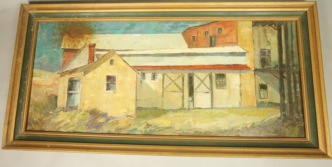 JOSEPH CASALANE Oil Painting Canvas. Barns. Signe: JOSEPH CASALANE Oil Painting Canvas. Barns. Signed. -- Dimensions: Image Size: H: 13.5 inches: W: 31.5 inches ---