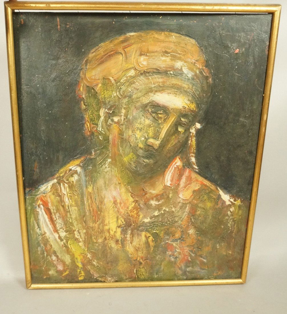 JOACHIM PROBST (b. 1913) 1957 "Woman with Turban": JOACHIM PROBST (b. 1913) 1957 "Woman with Turban" Oil Portrait. Oil Painting on Board. Signed on reverse-- Dimensions: Image Size: H: 24 inches: W: 19.75 inches ---