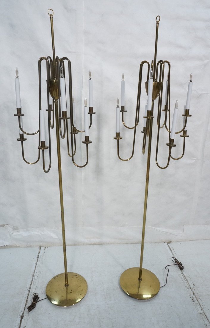 Pr Tommi Parzinger style Brass Floor Lamps. Eight: Pr Tommi Parzinger style Brass Floor Lamps. Eight Arms. Domed Base. -- Dimensions: H: 79 inches: W: 18 inches ---