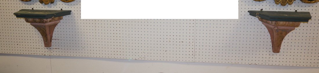 Painted Wood Wall Brackets. Distressed Gessoed Pa: Painted Wood Wall Brackets. Distressed Gessoed Paint Finish.-- Dimensions: H: inches: W: 17.5 inches: D: 9.5 inches ---