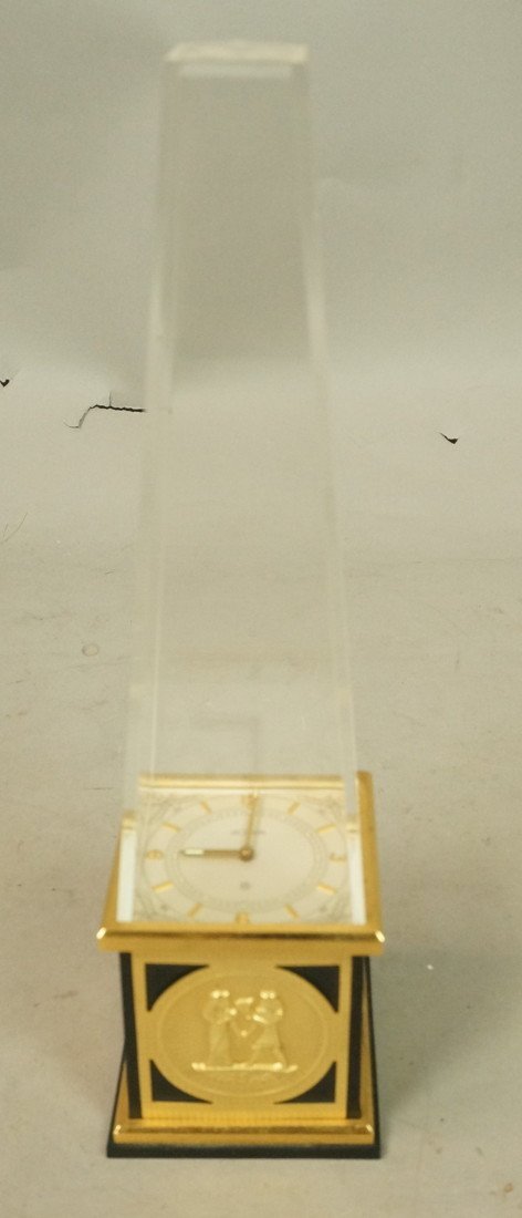 Le Coultre Egyptian Obelisk Clock. Acrylic top.: Le Coultre Egyptian Obelisk Clock. Acrylic top.-- Dimensions: H: 9.5 inches: W: 2.8 inches --- US Shipping charge: $35