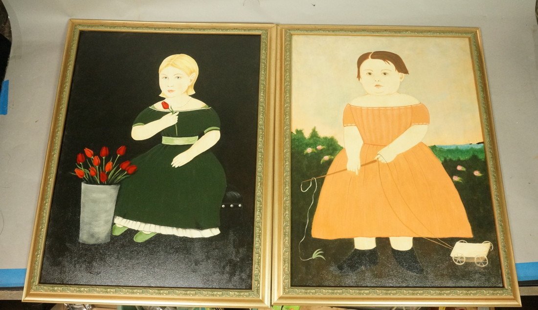 Pr Contemporary EVIE ANDERSON Portraits in Antiqu: Pr Contemporary EVIE ANDERSON Portraits in Antique style. One Girl with Roses. one Girl with Toys. Matching Frames. Not Signed. -- Dimensions: Image Size: H: 23.5 inches: W: 17.75 inches ---