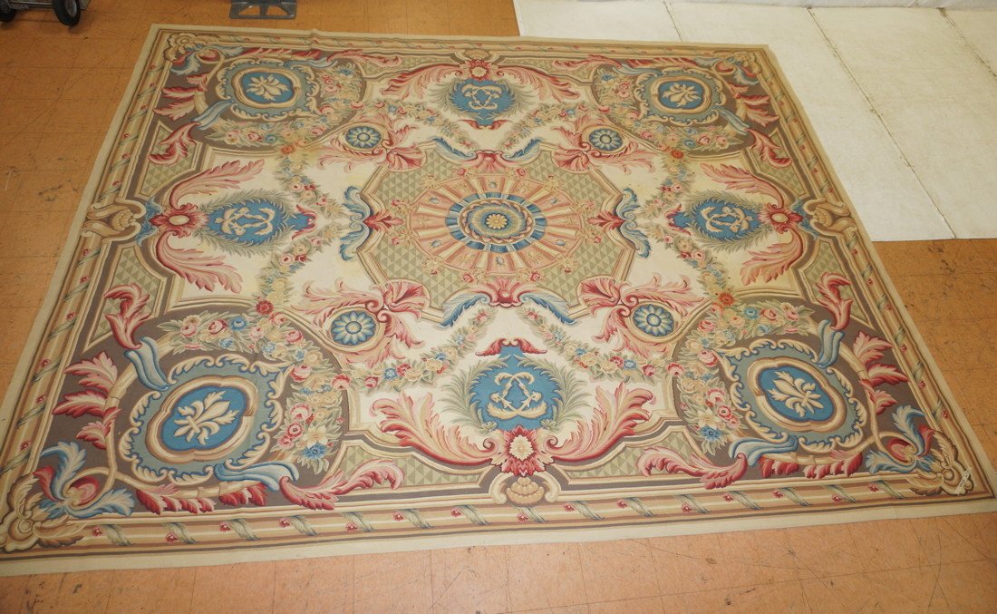 14'6 x 11'9 Aubusson style Room Size Rug Carpet.: 14'6 x 11'9 Aubusson style Room Size Rug Carpet. 100% Wool. Labeled. Made using same techniques used to produce original aubussons.-- Dimensions: ---
