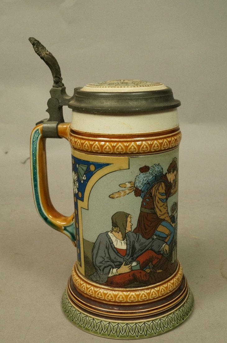 METTLACH Germany Villeroy & Boch Musical Stein.: METTLACH Germany Villeroy & Boch Musical Stein. Paper label with hand written note The Star Spangled. Marked Mettlach 2447 II 8 10-- Dimensions: H: 10 inches: W: 5 inches --- US Shipping charge: $20