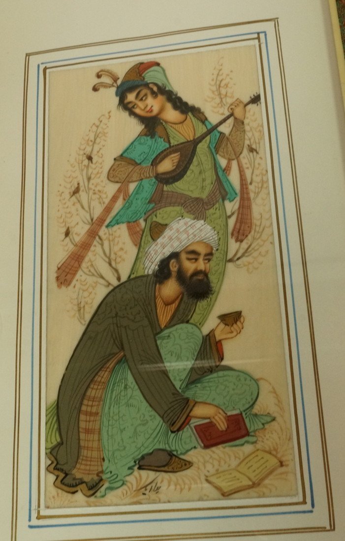 Persian Painting on bone or Ivory. Detailed inla: Persian Painting on bone or Ivory. Detailed inlaid frame. -- Dimensions: Image Size: H: 7.5 inches: W: 3.75 inches --- US Shipping charge: $35