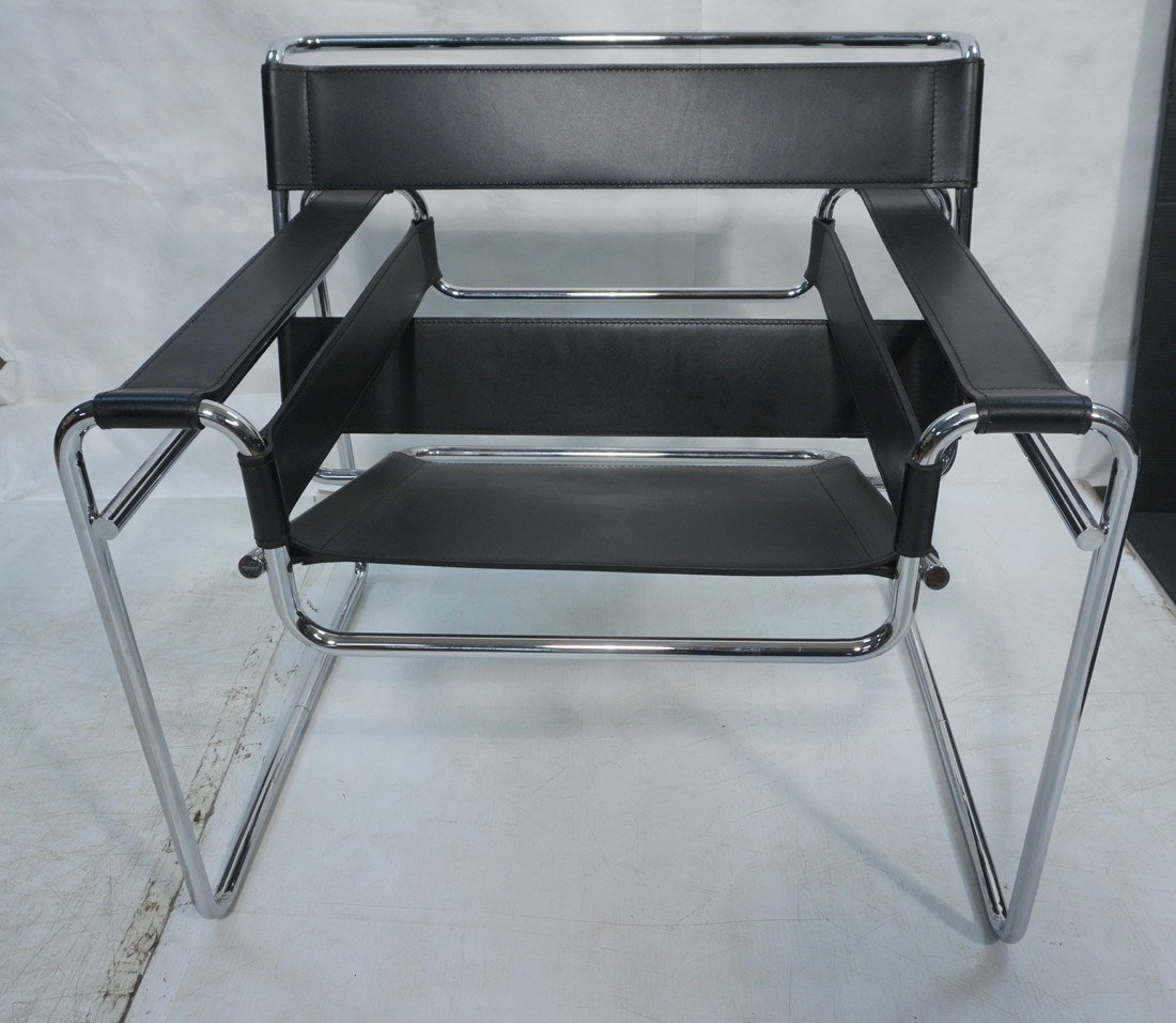 Knoll Studios Wassily Lounge Chair. Marcel Breue: Knoll Studios Wassily Lounge Chair. Marcel Breuer. Black Leather. Tubular Chrome.-- Dimensions: H: 29 inches: W: 31 inches: D: 27.5 inches ---