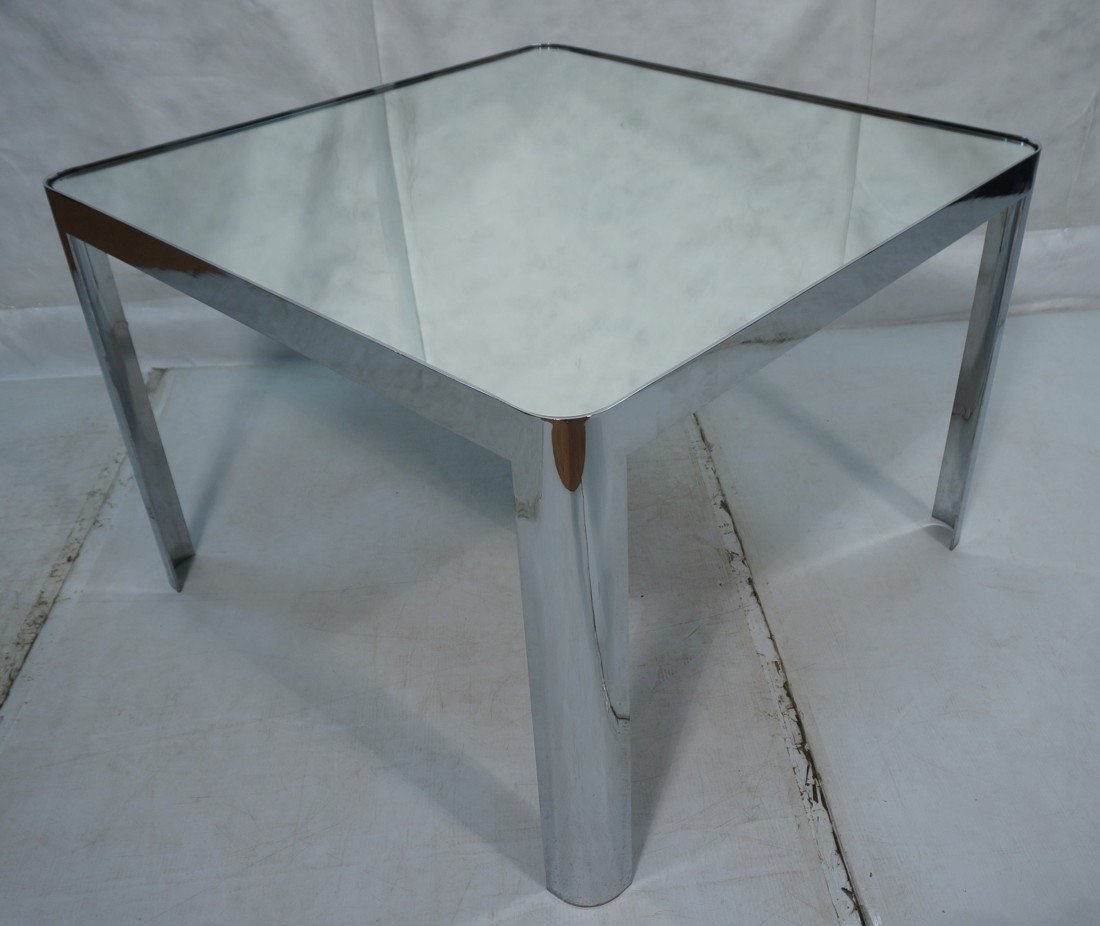 Baughman Style Square Dining Table with Inset Mir: Baughman Style Square Dining Table with Inset Mirrored glass Top.-- Dimensions: H: 29 inches: W: 42 inches: D: 42 inches ---