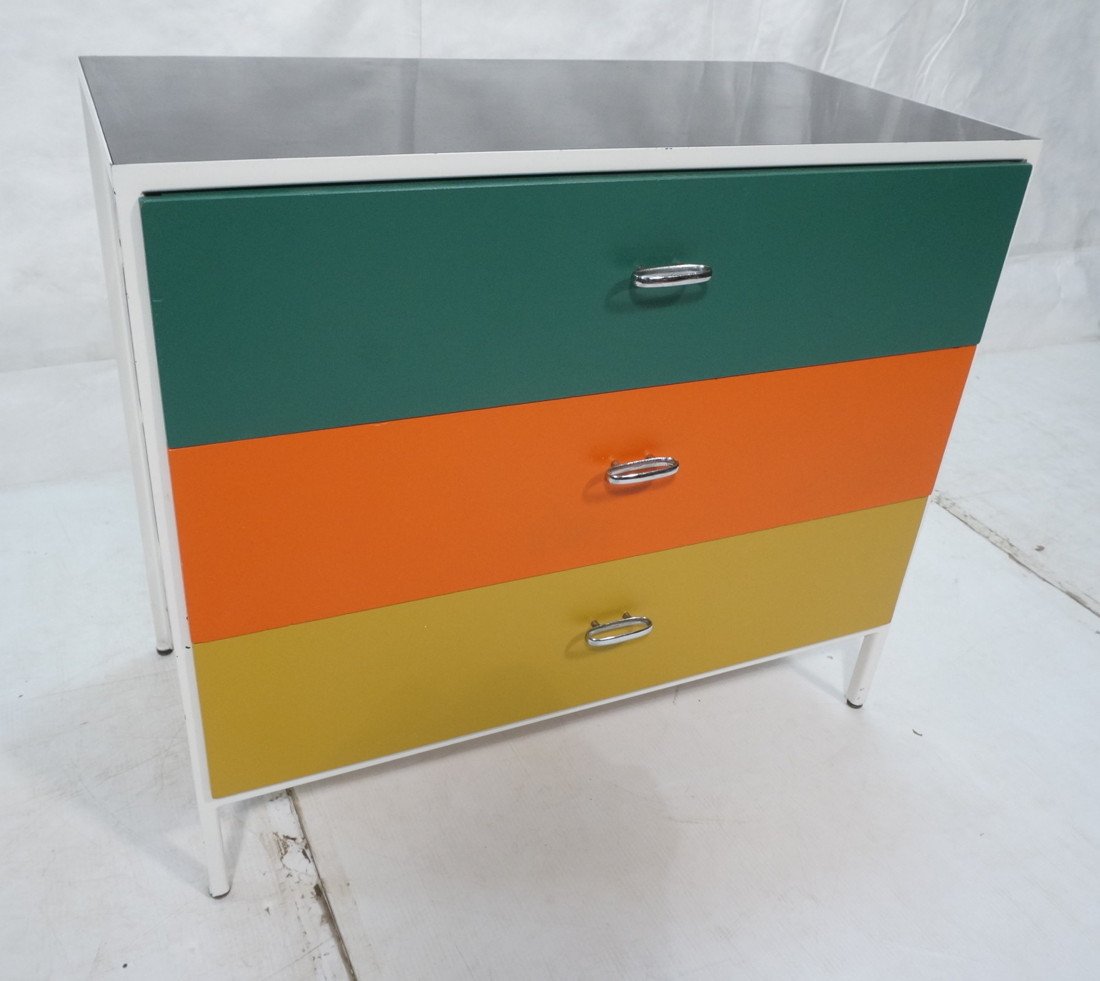 George Nelson Herman Miller Dresser. Steel frame: George Nelson Herman Miller Dresser. Steel frame with multi color drawers. Chrome pulls. -- Dimensions: H: 29.5 inches: W: 33.5 inches: D: 19 inches ---