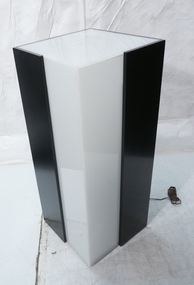 Mod Black Lacquer and White Acrylic Pedestal. Ph: Mod Black Lacquer and White Acrylic Pedestal. Phil/Roeberg Penna. Lights up. -- Dimensions: H: 36.5 inches: W: 15 inches: D: 15 inches ---