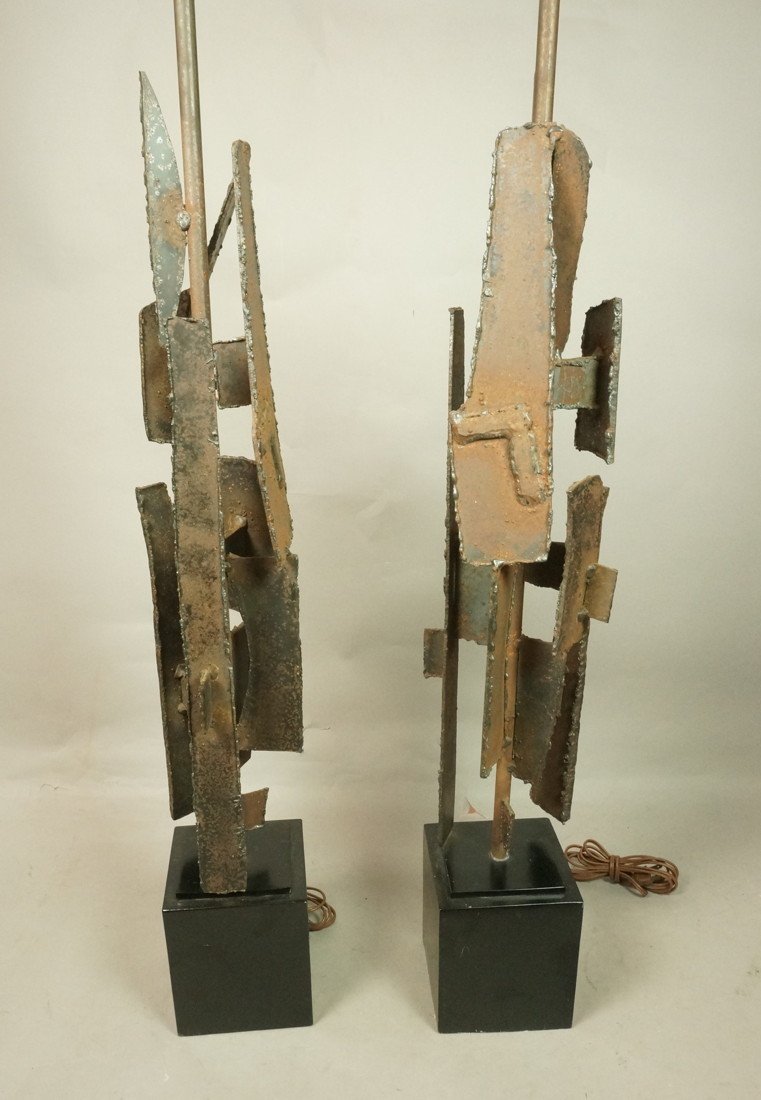 Pr LAUREL Industrial Iron Tall Table Lamps. HARRY: Pr LAUREL Industrial Iron Tall Table Lamps. HARRY BALMER. Raw finish with welded edges. Black bases-- Dimensions: H: 50.5 inches ---