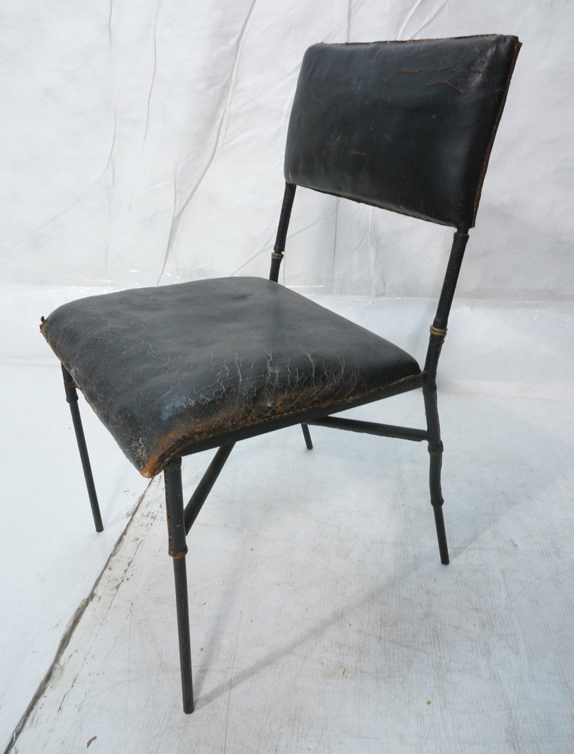 JACQUES ADNET Leather Side Chair. Steel Frame wit: JACQUES ADNET Leather Side Chair. Steel Frame with leather wrapped legs. Leather seat. -- Dimensions: H: 29.5 inches: W: 16 inches: D: 16 inches ---