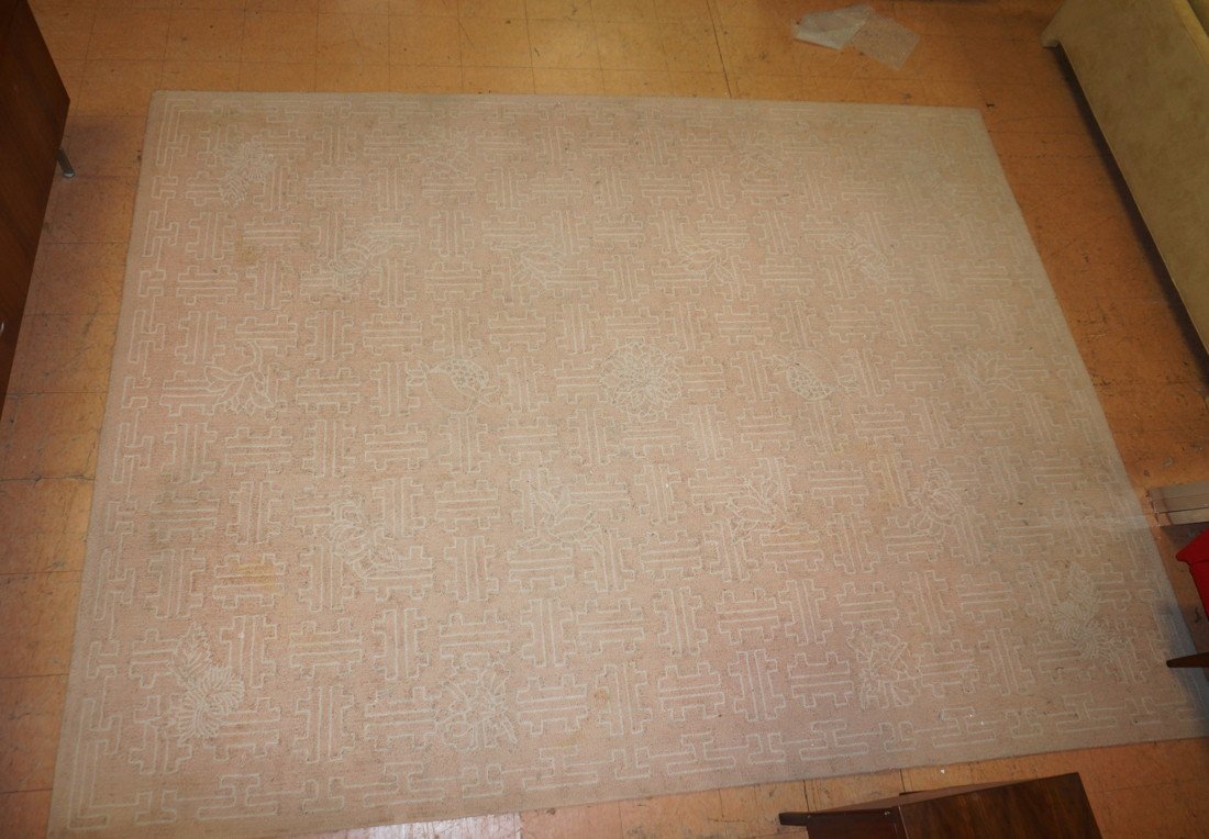 Large Edward Fields Carpet. Signed. Asian Pomeg: Large Edward Fields Carpet. Signed. Asian Pomegranate and lattice design.-- Dimensions: : D: 9' inches: L: 11'11" inches ---