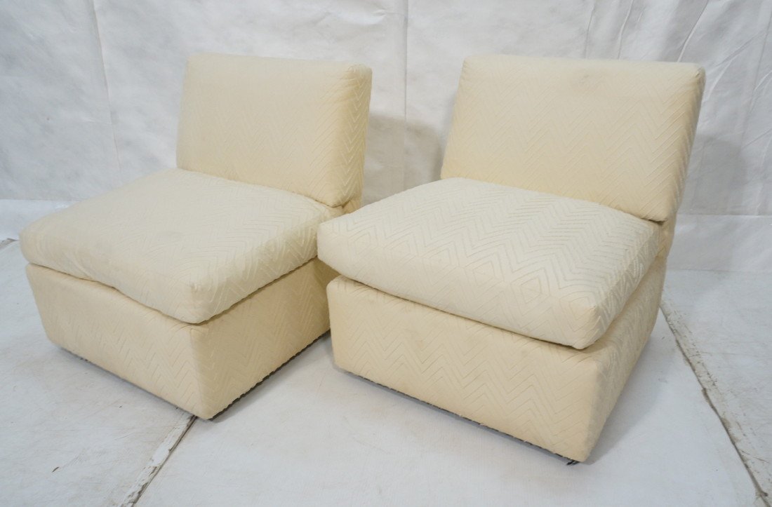 Pair Billy Baldwin Armless Lounge Chairs. Labele: Pair Billy Baldwin Armless Lounge Chairs. Labeled. -- Dimensions: H: 29.5 inches: W: 27 inches: D: 28 inches ---