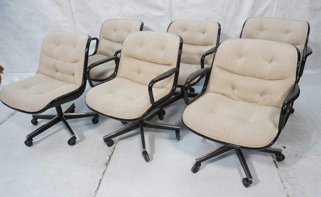 Set of 6 Knoll Pollock Office Chairs. Black with: Set of 6 Knoll Pollock Office Chairs. Black with Tan Upholstery.-- Dimensions: H: 31.5 inches: W: 27 inches: D: 23 inches ---