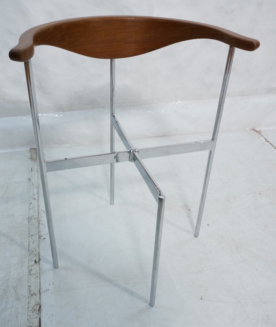 Modernist Teak & Chrome Bow Back Side Chair. FRED: Modernist Teak & Chrome Bow Back Side Chair. FREDERIK SIECK. Tubular Chrome Frame with Bullhorn Back. Fritz Hansen, Denmark. Not Marked.-- Dimensions: H: 27.25 inches: W: 21.75 inches: D: 19 inches --