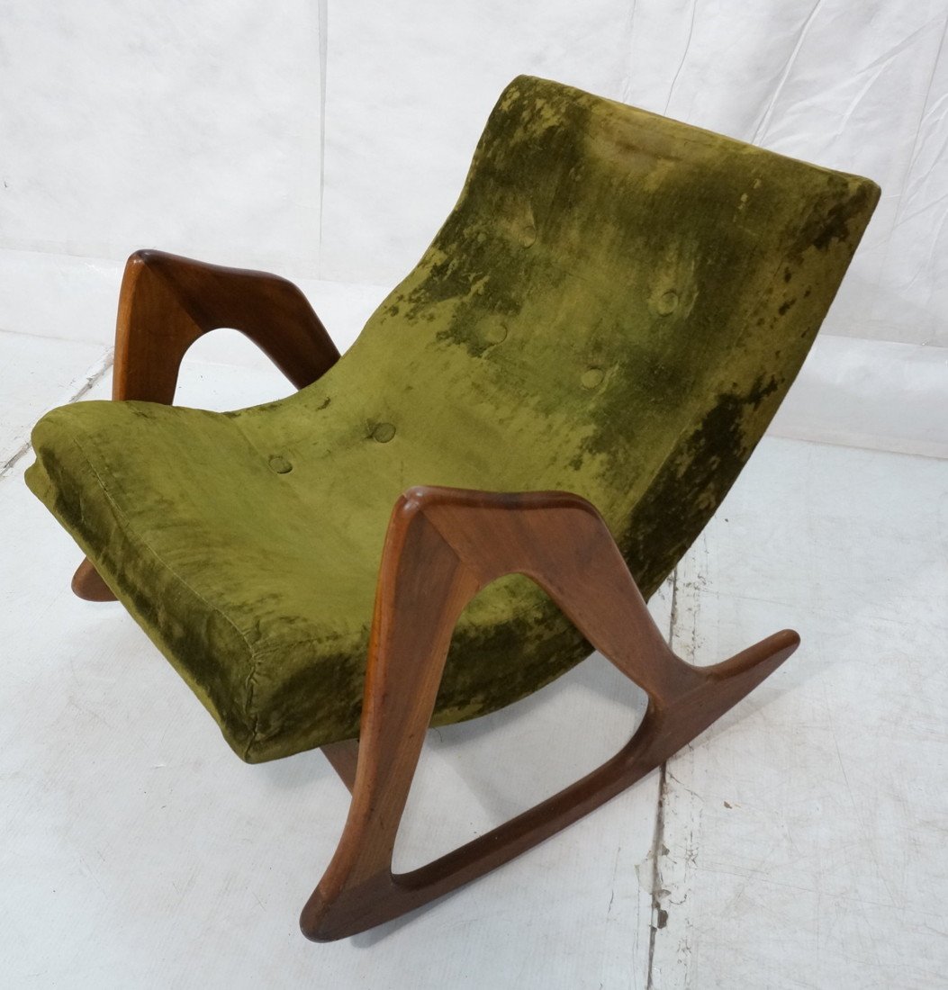 ADRIAN PEARSALL American Modern Walnut Rocker. Ro: ADRIAN PEARSALL American Modern Walnut Rocker. Rocking Chair with Green Velvet Upholstery.-- Dimensions: H: 32 inches: W: 28 inches: D: 34 inches ---