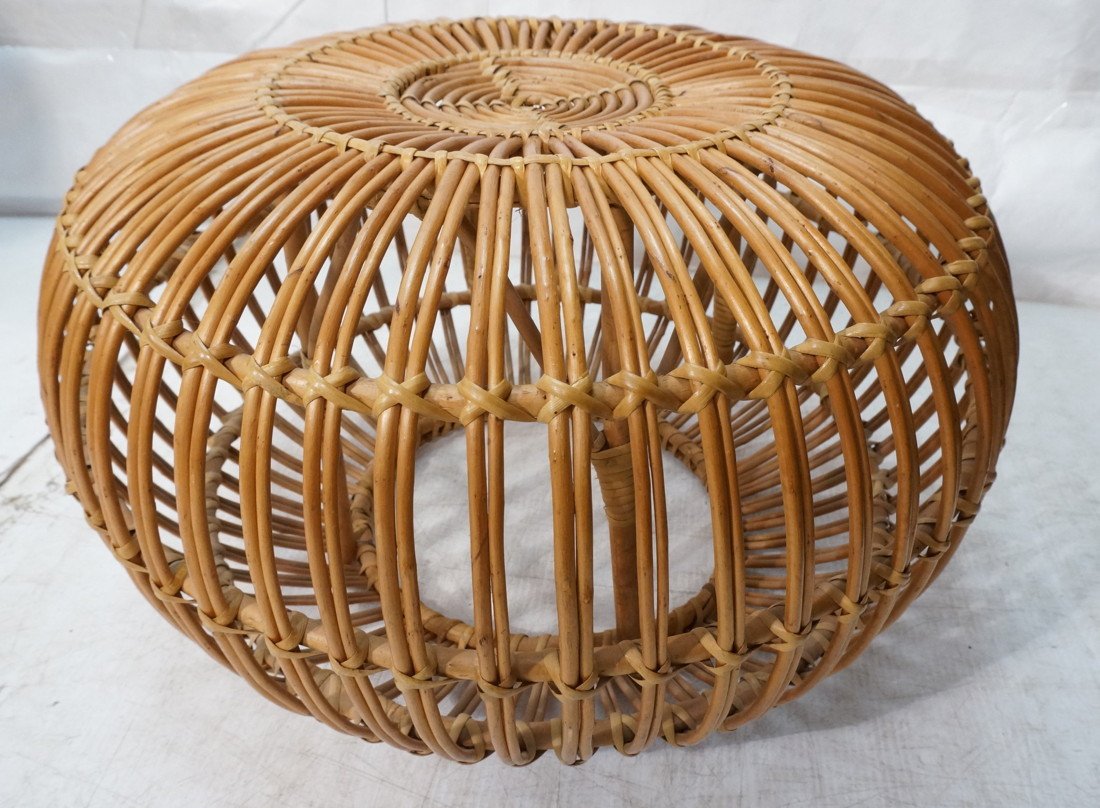 FRANCO ALBINI Rattan Hassock Ottoman Stool. Bubbl: FRANCO ALBINI Rattan Hassock Ottoman Stool. Bubble shape. Not marked-- Dimensions: H: 14 inches: W: 24 inches ---