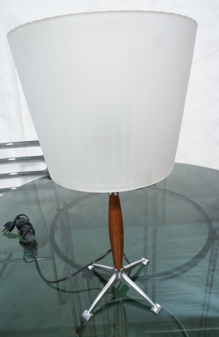 ARTEMIDE Italian Modernist Table Lamp. Frosted Gl: ARTEMIDE Italian Modernist Table Lamp. Frosted Glass Shade on Chrome Base with Wood Column. Marked.-- Dimensions: H: 20.5 inches: W: 11 inches: D: 11 inches ---