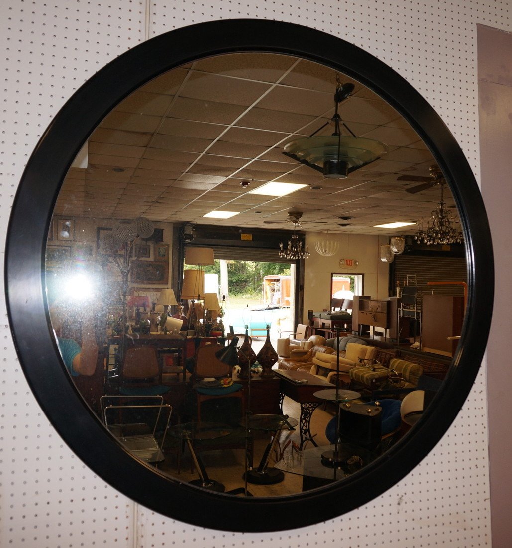 Large Round Wall Mirror. Ebonized Wood Frame.: Large Round Wall Mirror. Ebonized Wood Frame.-- Dimensions: H: 53.5 inches: W: 53.5 inches ---