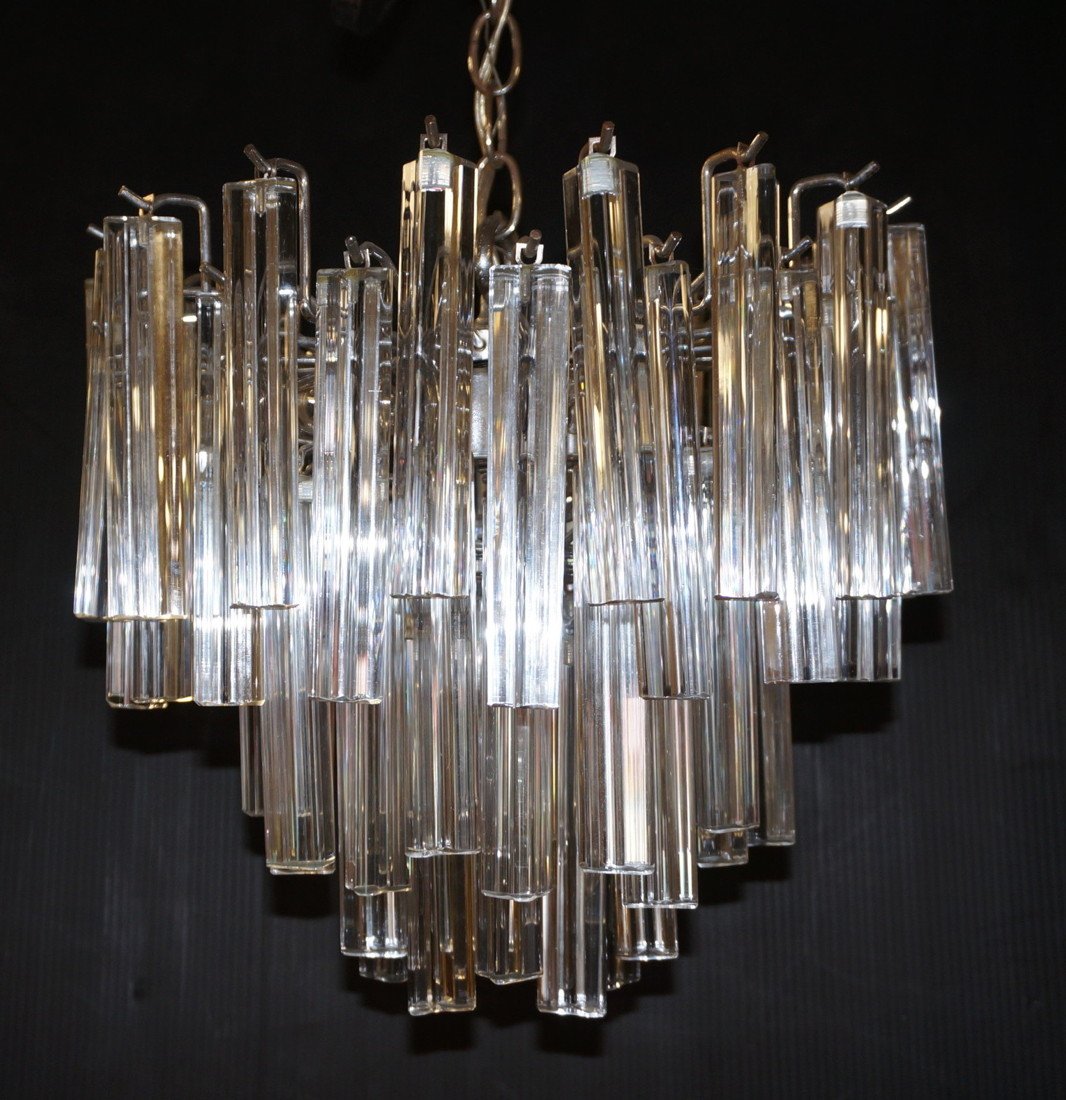 Small Venini style Hanging Pendant Light Chandeli: Small Venini style Hanging Pendant Light Chandelier. Three sided prisms. -- Dimensions: H: 14 inches: W: 14 inches ---