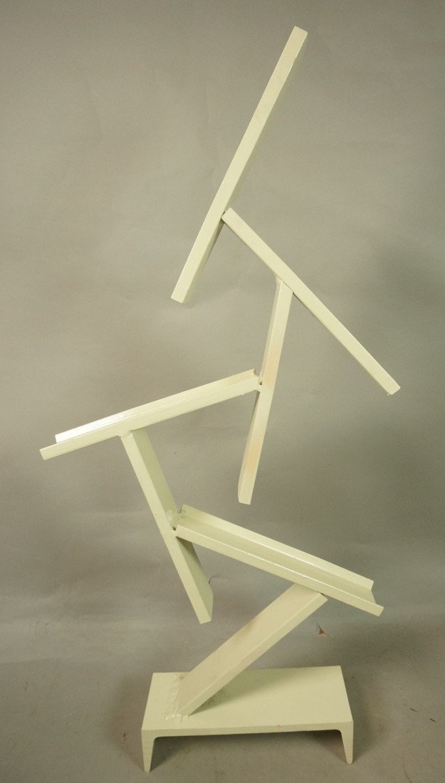 J. SELTZER Industrial Sculpture. Memphis style Ir: J. SELTZER Industrial Sculpture. Memphis style Iron Assemblage. Signed.-- Dimensions: H: 38 inches: W: 12 inches: D: 4 inches ---