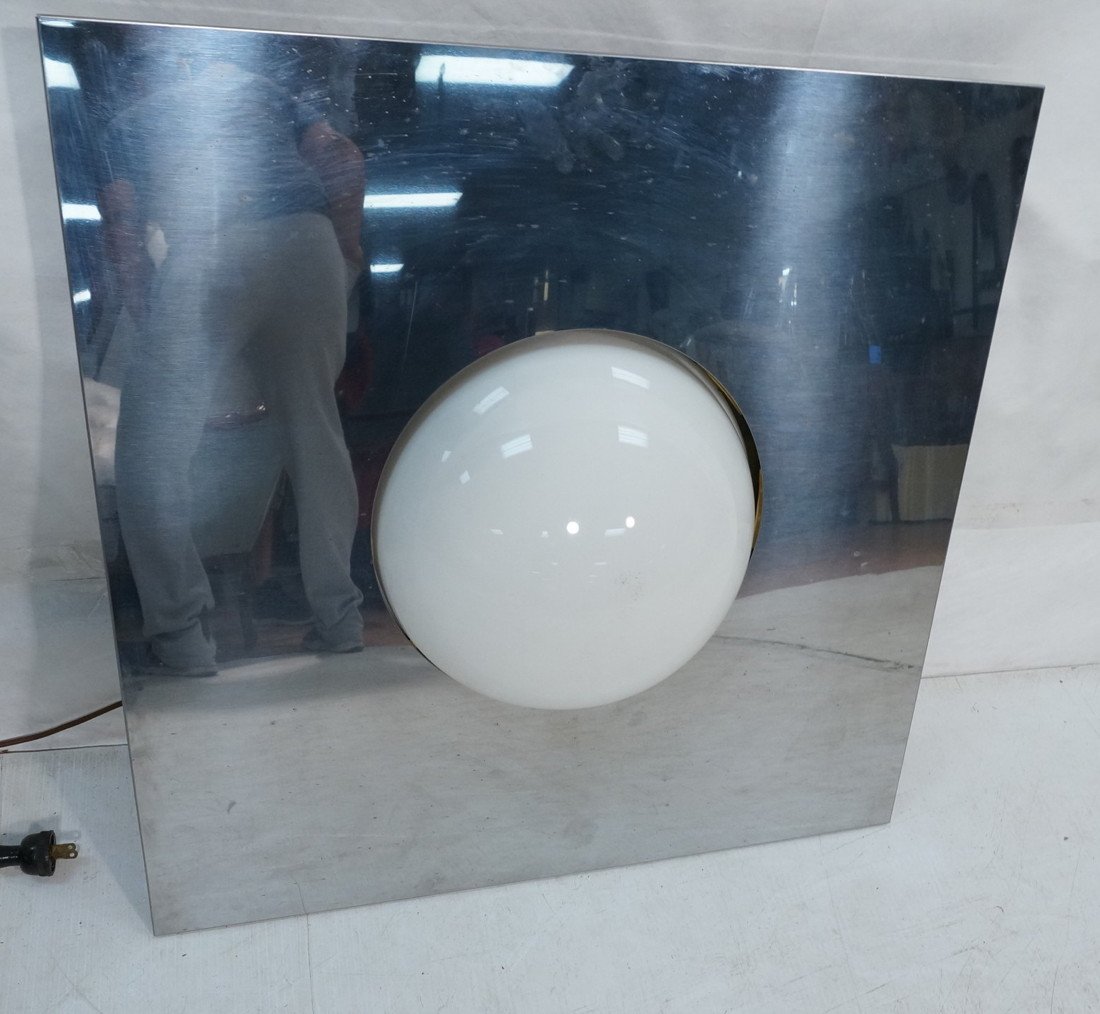 LIGHTOLIER Chrome Panel with plastic semi circle: LIGHTOLIER Chrome Panel with plastic semi circle ceiling light. Velvet upholstered sides. -- Dimensions: H: 24 inches: W: 24 inches: D: 7 inches ---