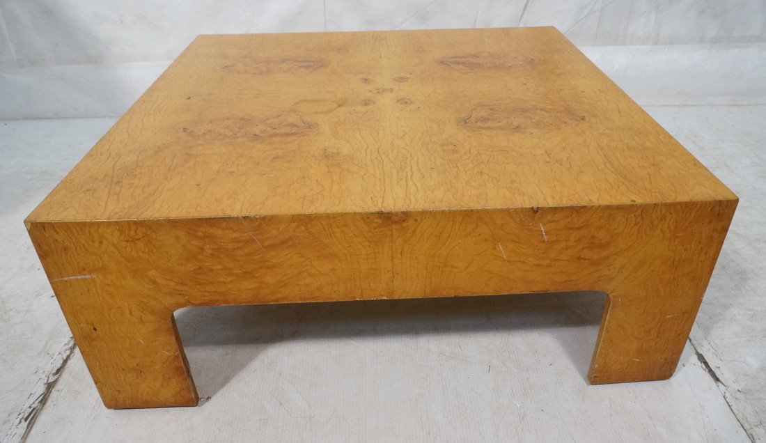 Burl Wood Square Coffee Cocktail Table. MILO BAUG: Burl Wood Square Coffee Cocktail Table. MILO BAUGHMAN style. -- Dimensions: H: 15 inches: W: 40 inches: D: 40 inches ---