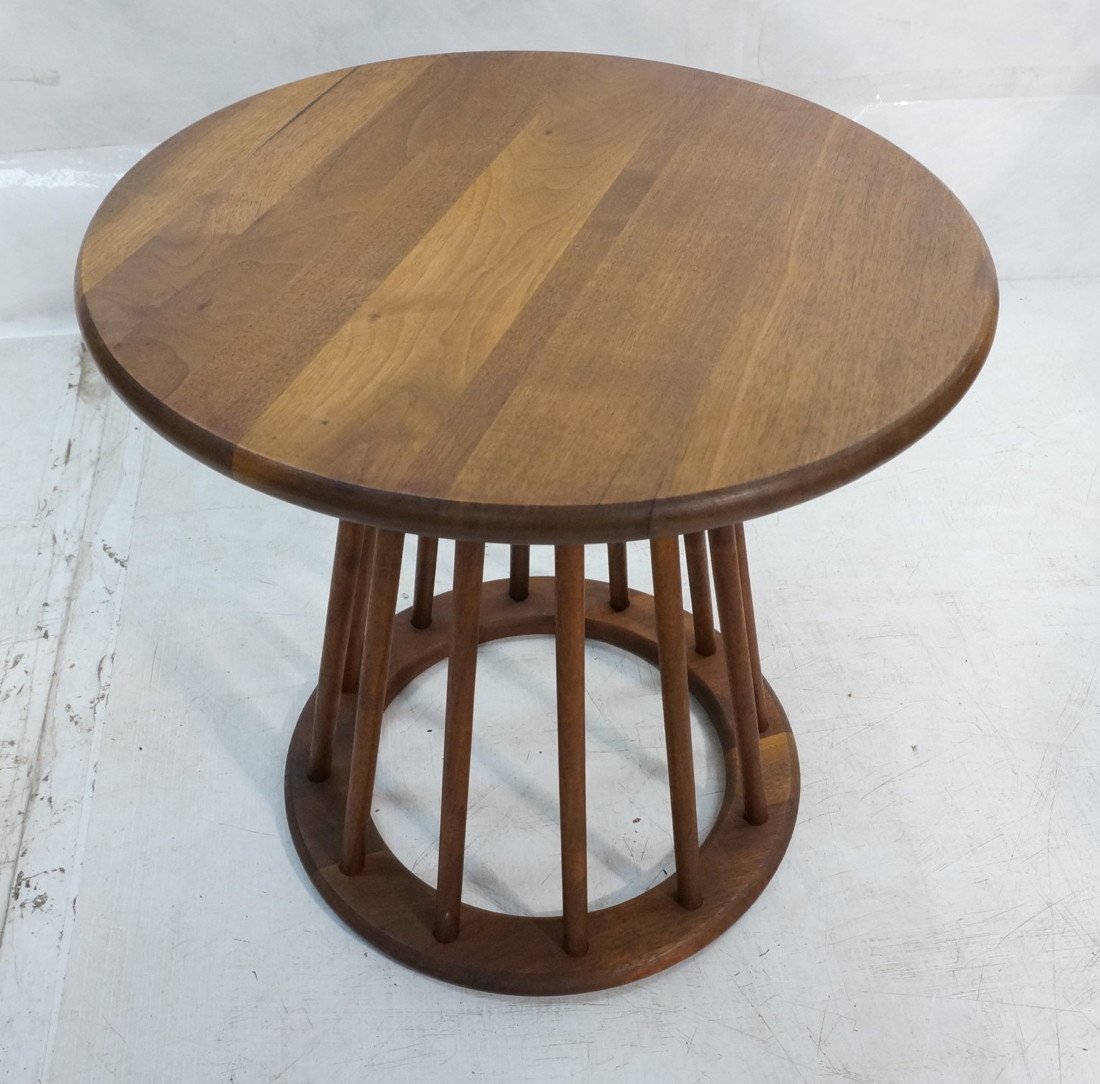 Walnut American Modern Spindle Base Stool. Not ma: Walnut American Modern Spindle Base Stool. Not marked.-- Dimensions: H: 16 inches: W: 16 inches: D: 16 inches ---