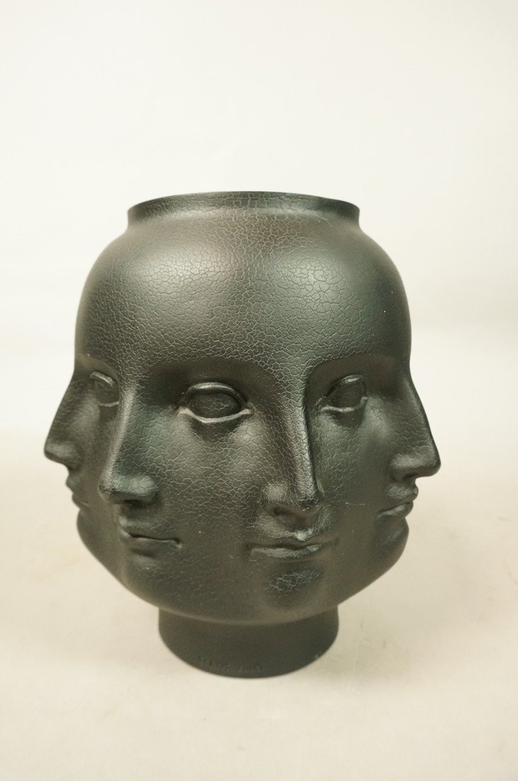Dora Maar Style Face Vase. Multi face with Black: Dora Maar Style Face Vase. Multi face with Black crackle finish. TMS 2005. Similar to Fornasetti.-- Dimensions: H: 9.75 inches: W: 9 inches ---