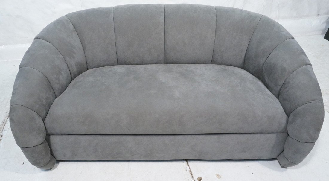 Gray Blue Ultra suede Contemporary Sofa Couch. Bl: Gray Blue Ultra suede Contemporary Sofa Couch. Black wood feet. -- Dimensions: H: 30 inches: W: 64 inches: D: 31 inches ---