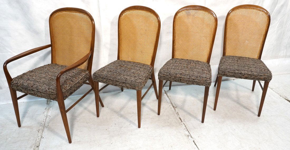 Set 4 PAUL McCOBB Dining Chairs. Caned Back. One: Set 4 PAUL McCOBB Dining Chairs. Caned Back. One Arm Chair with 3 Side Chairs. Tapered Legs. Not marked-- Dimensions: H: 37 inches: W: 23 inches: D: 26 inches ---