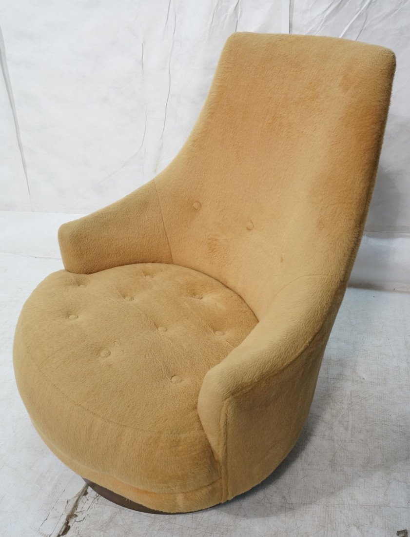ADRIAN PEARSALL Lounge Chair. Tall Back with Rece: ADRIAN PEARSALL Lounge Chair. Tall Back with Recessed Wood Base. Plush Gold Fabric Upholstery.-- Dimensions: H: 37 inches: W: 31 inches: D: 37 inches ---