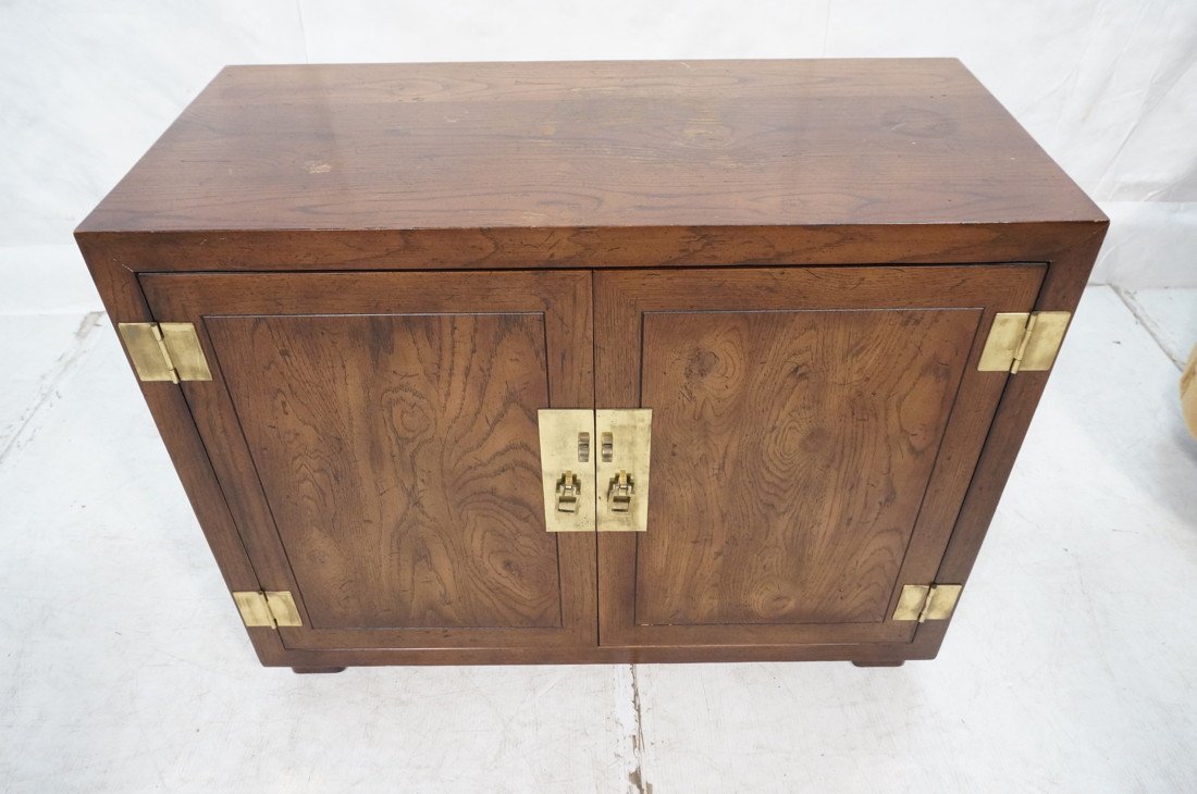 HENREDON Artefacts Asian style Campaign Cabinet.: HENREDON Artefacts Asian style Campaign Cabinet. Two doors with brass trim. -- Dimensions: H: 31.5 inches: W: 39 inches: D: 18 inches ---