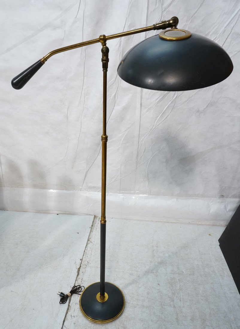 Brass & Metal Floor Lamp. Blue Metal Cantilever s: Brass & Metal Floor Lamp. Blue Metal Cantilever style. -- Dimensions: H: 55 inches: W: 31 inches: D: 13 inches ---