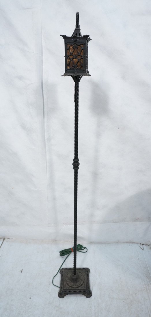 Gothic Style Floor Lamp. Mica Shade. Black Iron.: Gothic Style Floor Lamp. Mica Shade. Black Iron.-- Dimensions: H: 62 inches: W: 9 inches ---