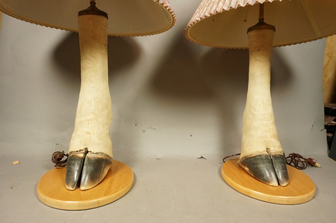 Pair Giraffe Hoof Table Lamps. Wood bases. Taxi: Pair Giraffe Hoof Table Lamps. Wood bases. Taxidermy.-- Dimensions: H: 29.5 inches ---