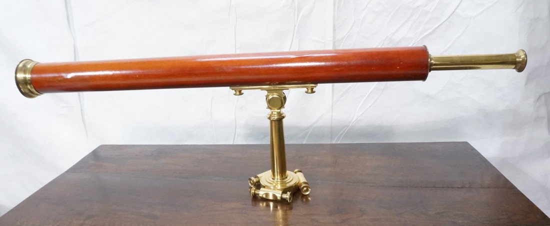 Abercrombie and Fitch Telescope Wood and Brass.: Abercrombie and Fitch Telescope Wood and Brass. Large with nice mounting. No.33 Kings Instruments.-- Dimensions: H: 14 inches: W: 47.5 inches ---