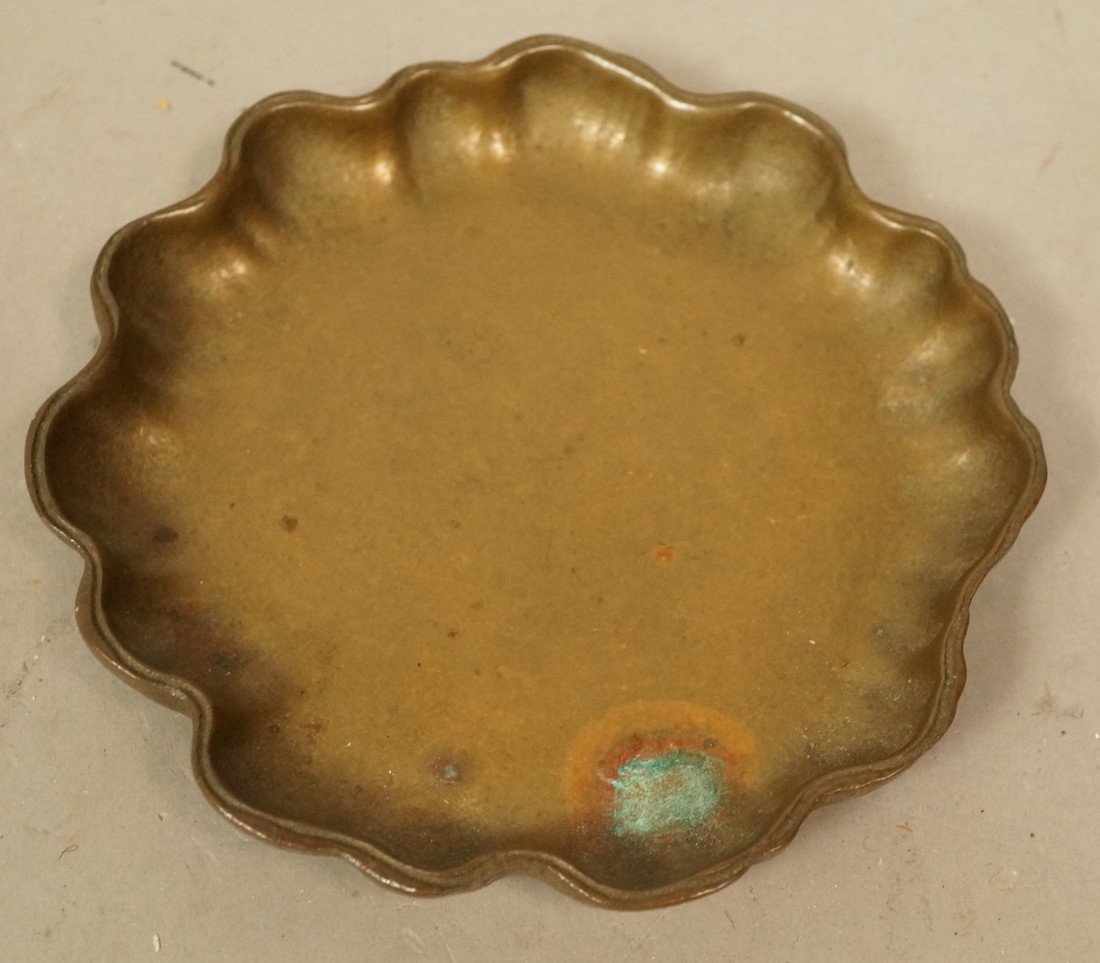 Tiffany studios New York scalloped bronze dish. N: Tiffany studios New York scalloped bronze dish. No. 1734. Marked. -- Dimensions: H: 4 inches: W: 4.25 inches --- US Shipping charge: $9