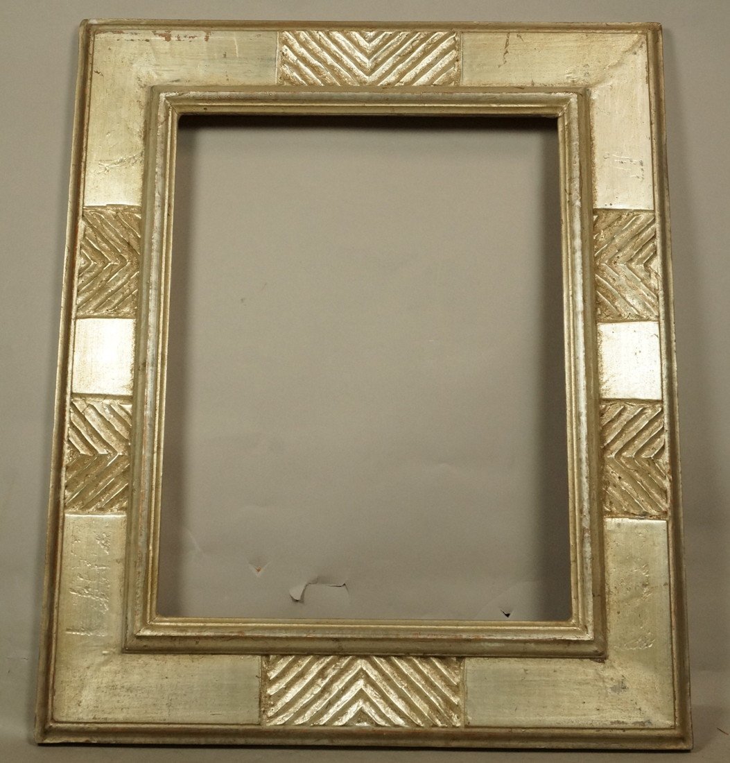 Karl Laughlin Carved Wood Painting Frame. Newtow: Karl Laughlin Carved Wood Painting Frame. Newtown Pa. Silver Gilt. Opening 17.5 x13.5-- Dimensions: H: 25.5 inches: W: 21 inches --- US Shipping charge: $35