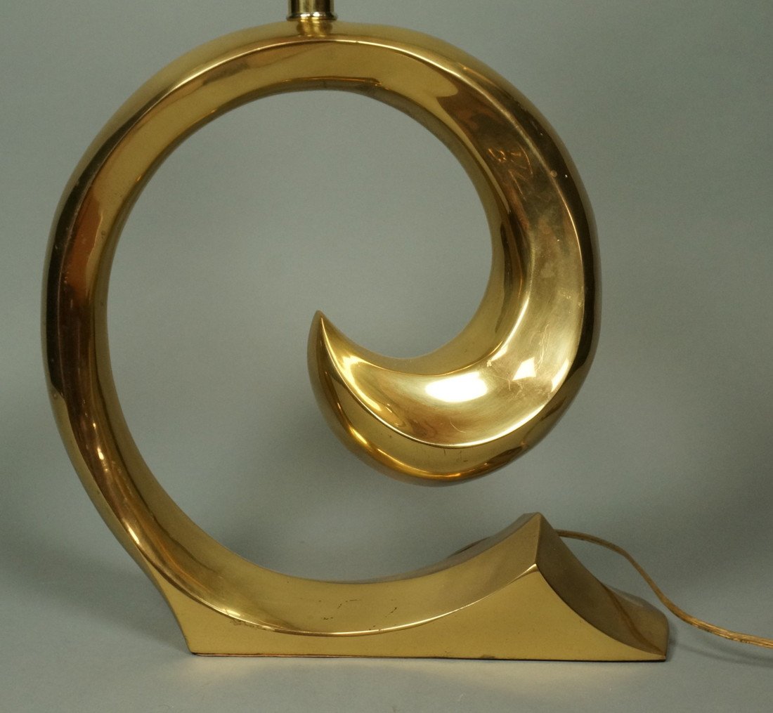 PIERRE CARDIN Brass Swirl Table Lamp. Shiny brass: PIERRE CARDIN Brass Swirl Table Lamp. Shiny brass finish. Not marked.-- Dimensions: H: 28 inches: W: 14 inches: D: 3.5 inches ---