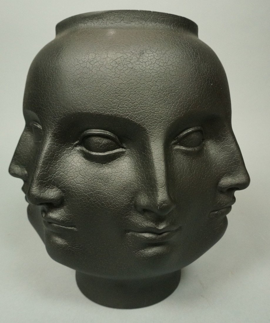 Fornasetti style Black Multi Face Vase. Jonathan: Fornasetti style Black Multi Face Vase. Jonathan Adler style Dora Maar Vase. Crackled finish. Marked TMS 2005. -- Dimensions: H: 10 inches: W: 10 inches --- US Shipping charge: $35