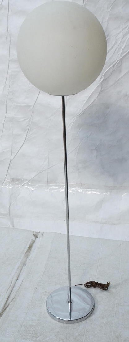 Plastic Globe Shade Modernist Floor Lamp. Chrome: Plastic Globe Shade Modernist Floor Lamp. Chrome column. Mayan.-- Dimensions: H: 59 inches: W: 15 inches ---