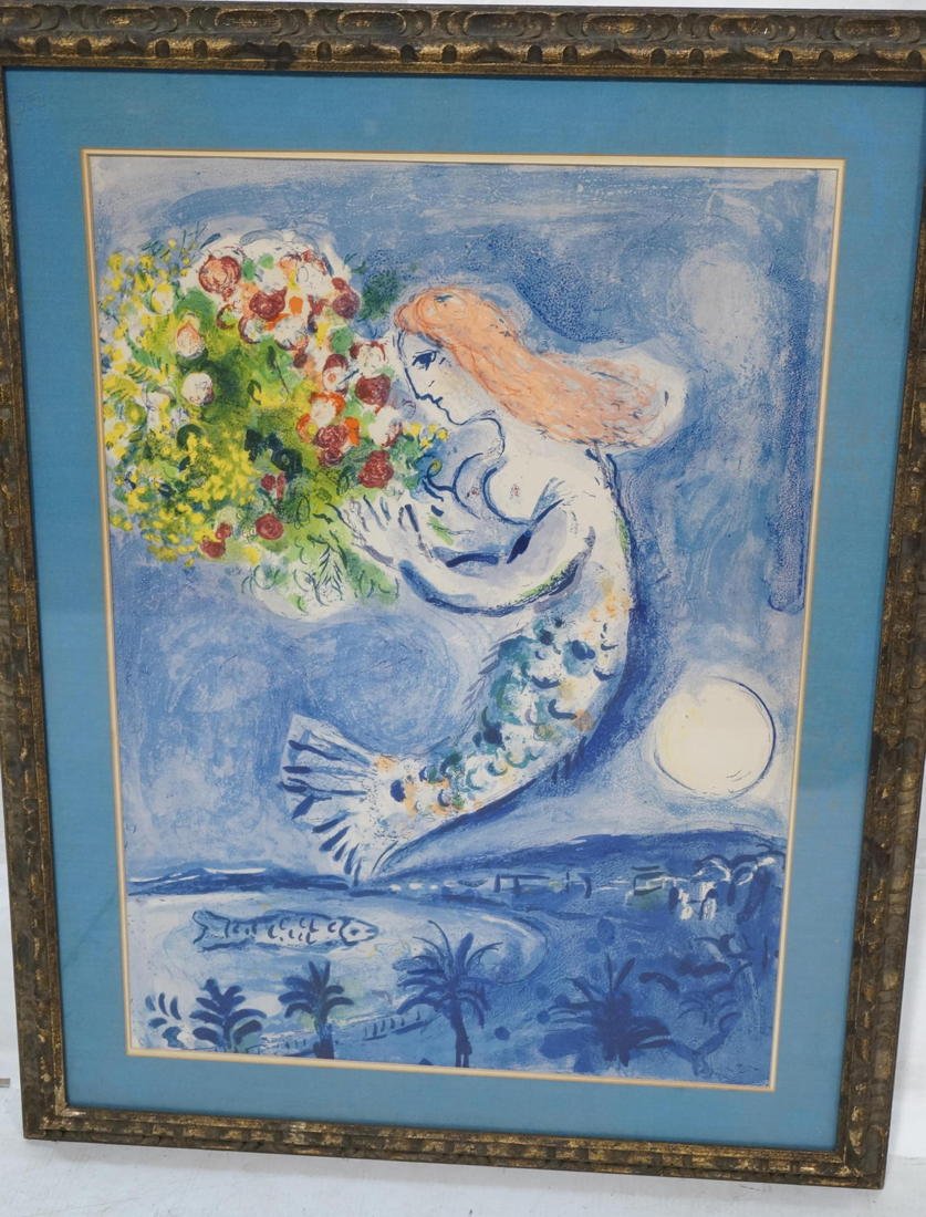 MARC CHAGALL Lithograph Print. Mermaid with flowe: MARC CHAGALL Lithograph Print. Mermaid with flowers.-- Dimensions: Image Size: H: 32 inches: W: 20 inches ---