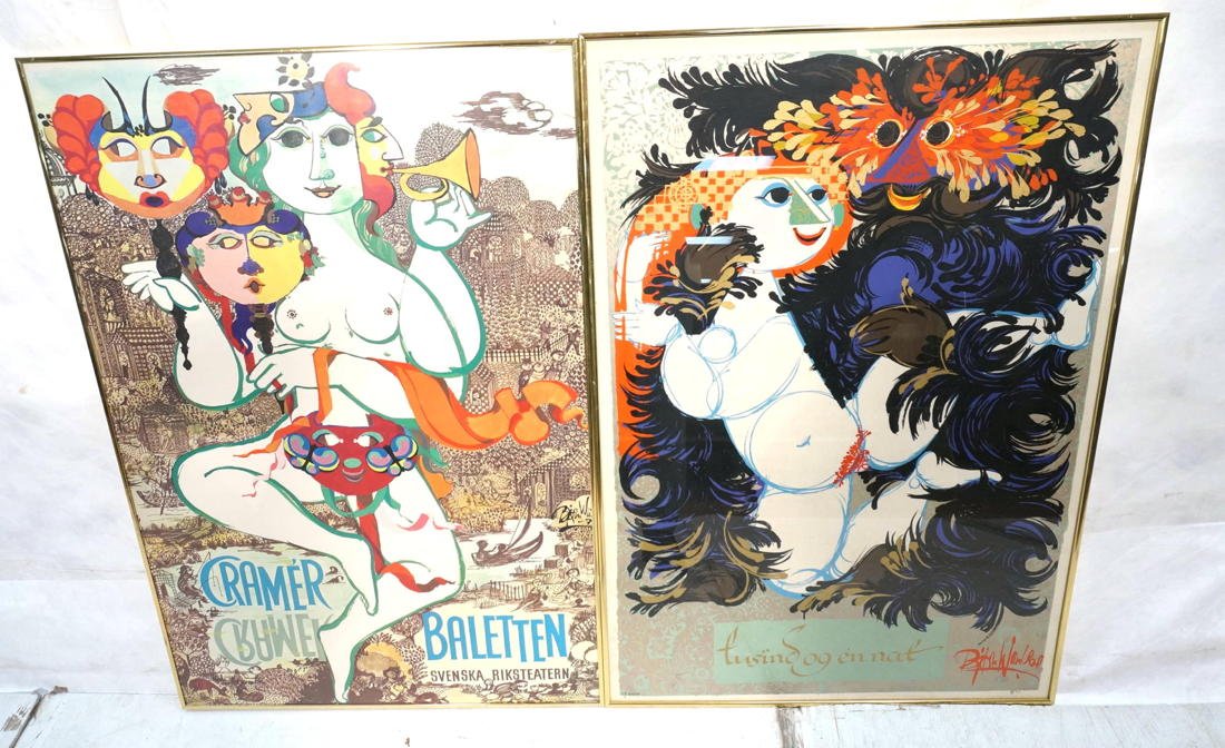2pc BJORN WIINBLAD Theater Posters. One marked T.: 2pc BJORN WIINBLAD Theater Posters. One marked T.T. Serigrafi. Signed in print only. -- Dimensions: Image Size: H: 39 inches: W: 26.75 inches ---