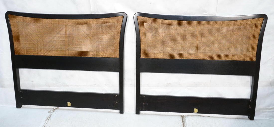 Pr DUNBAR Headboards. Bowed Top Dark Wood Frames: Pr DUNBAR Headboards. Bowed Top Dark Wood Frames with Caned Center. Dunbar D tag.-- Dimensions: H: 37 inches: W: 44.5 inches ---