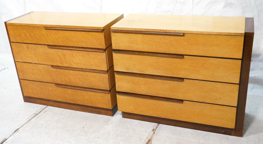Pr Gilbert Rohde for HERMAN MILLER Dressers. Bach: Pr Gilbert Rohde for HERMAN MILLER Dressers. Bachelors Chests. Blond wood cabinets with contrasting dark wood doors. Opposing design. Unmarked-- Dimensions: H: 36 inches: W: 43 inches: D: 19 inches --