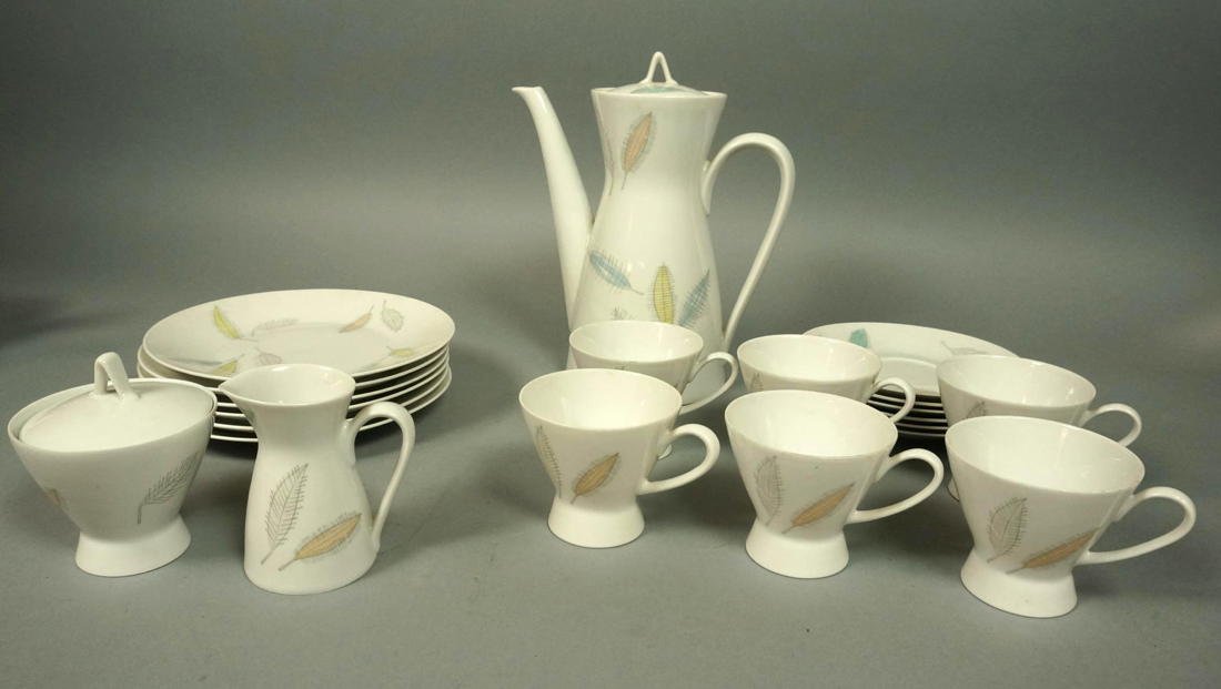 21pcs Rosenthal Tea Set. Tall pot, cups, saucers: 21pcs Rosenthal Tea Set. Tall pot, cups, saucers, creamer, sugar, and luncheon plates. Raymond Loewy. -- Dimensions: H: 9.5 inches: W: 8 inches: D: 4.5 inches ---